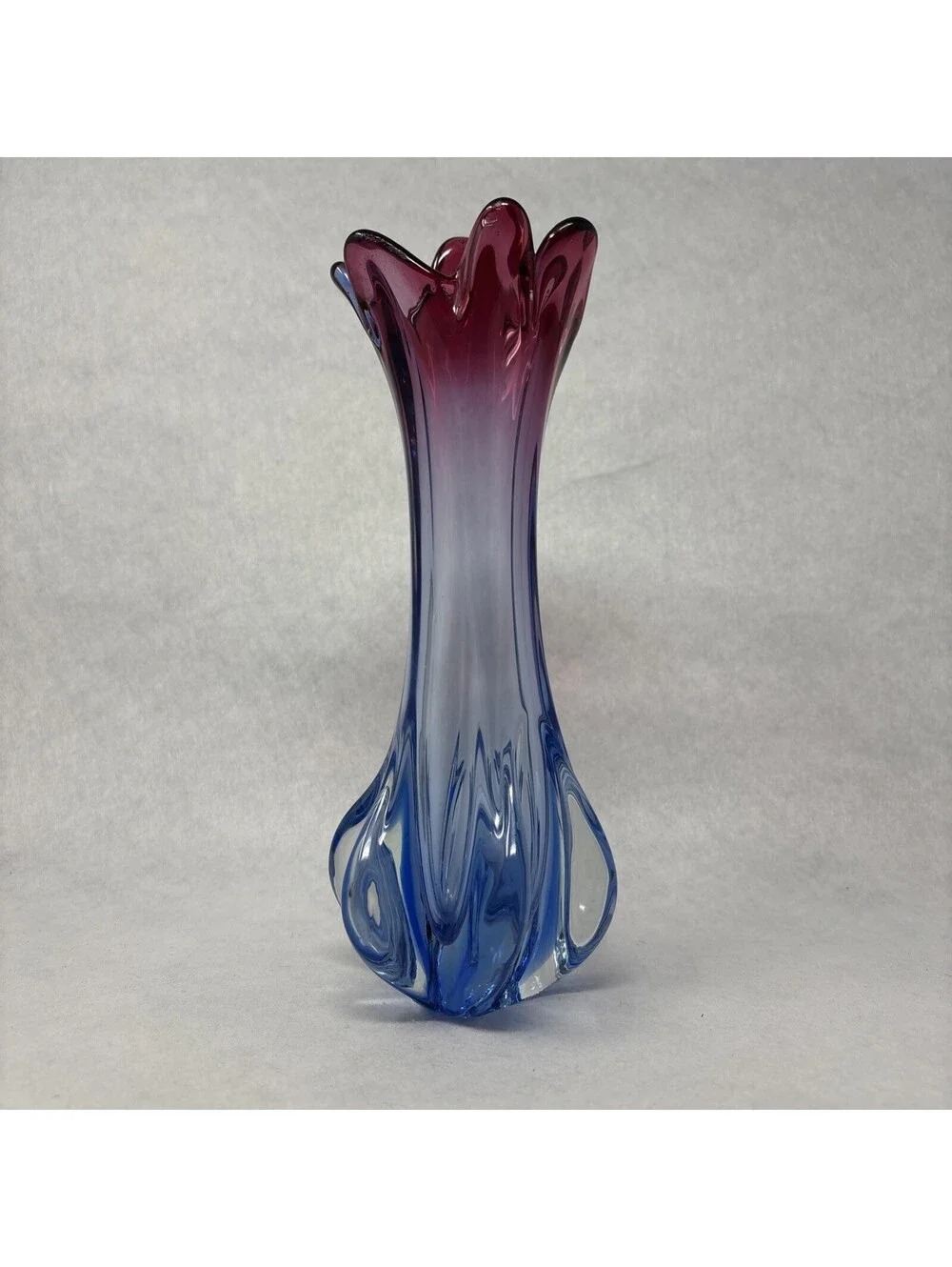 VTG Murano Swung Vase Hand Blown Glass Pink & Blue Sommerso 1960's MCM 11.5